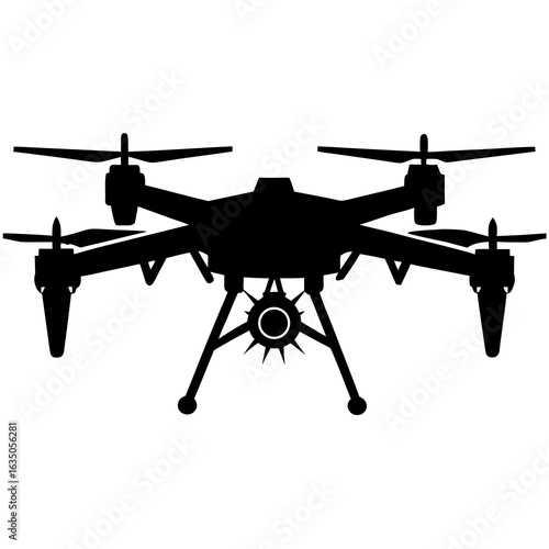 Black Silhouette of a Quadcopter Drone with Camera unmanned aerial vehicle aircraft