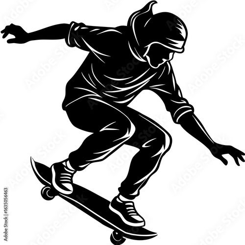 Black Silhouette of a Skateboarder Performing a Trick skateboarding sport