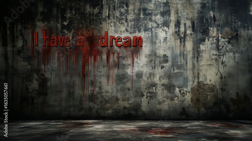 Blood red graffiti reads 