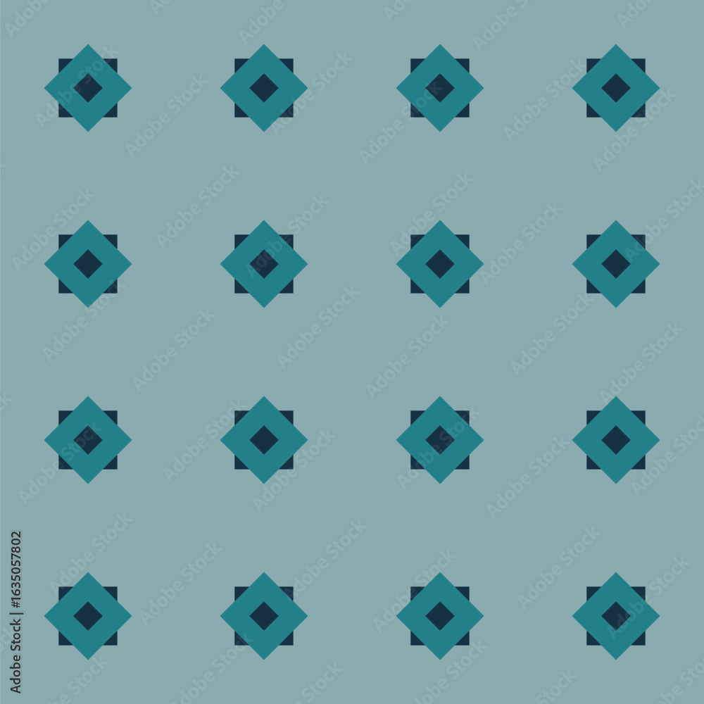 Naklejka premium Pattern created from sea green diamonds on navy blue squares, on a blue-grey