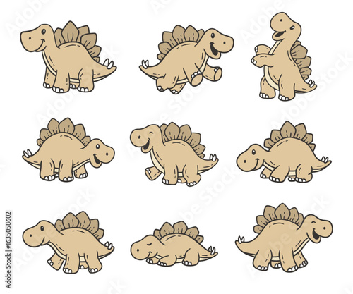 Cute Dinosaur Stegosaurus Doodle Style Illustration