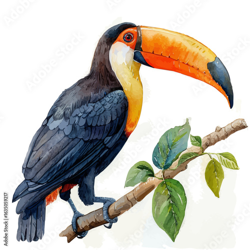 watercolor of Toucan, vector, isolated on a white background.
