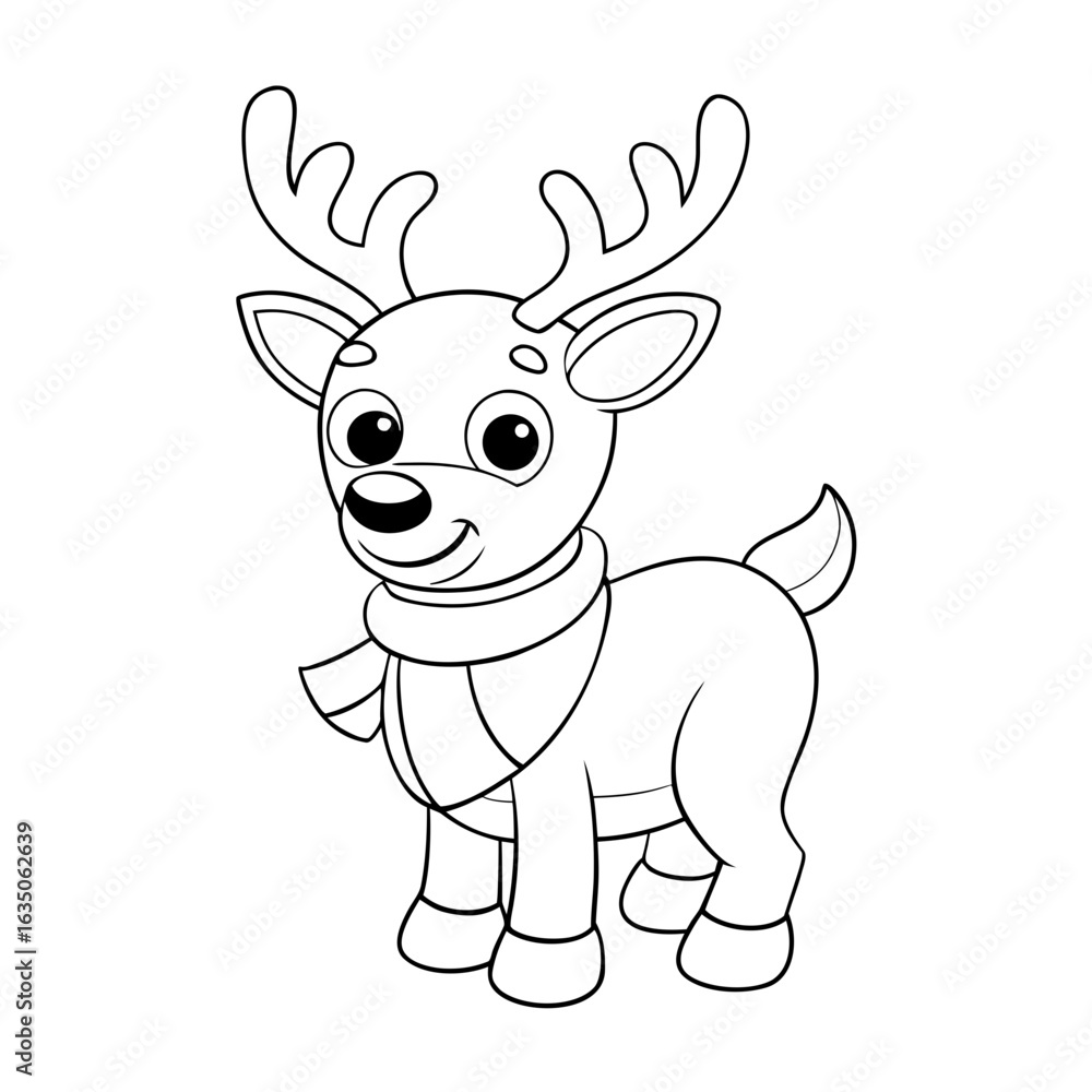Obraz premium printable cheerful reindeer wearing scarf outline