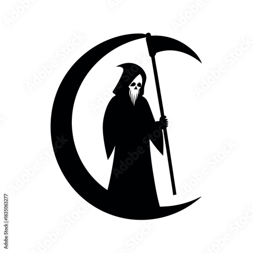 Grim Reaper with scythe on crescent moon