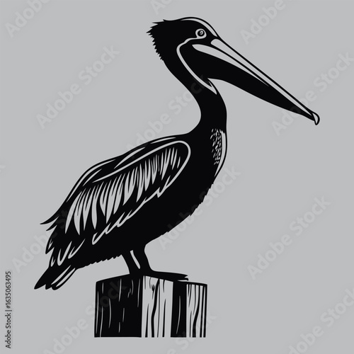 Pelican on Pier Post silhouette vector design art and illustration