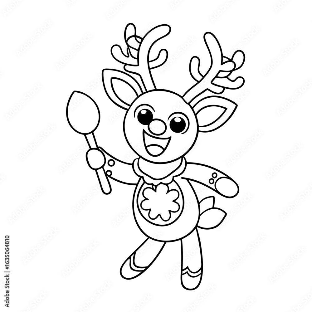 Naklejka premium printable cheerful reindeer catching snowflakes outline