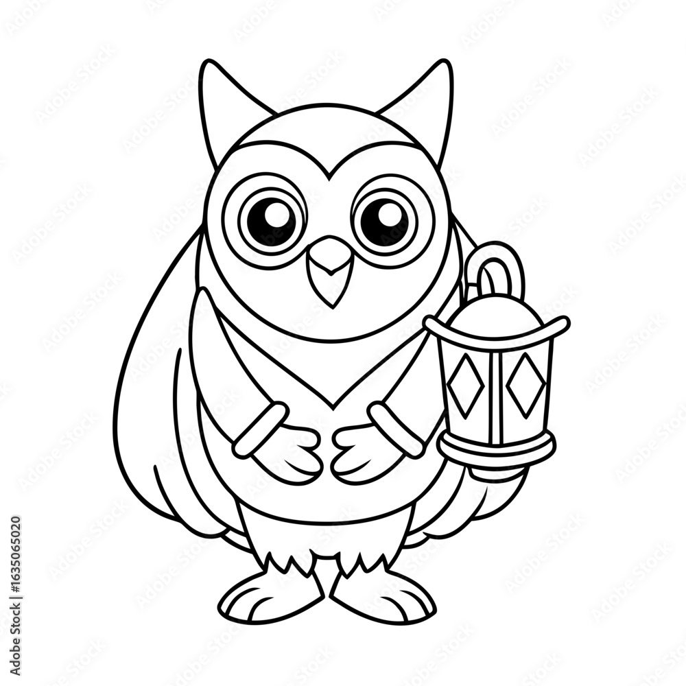 Fototapeta premium printable happy owl holding a gift outline