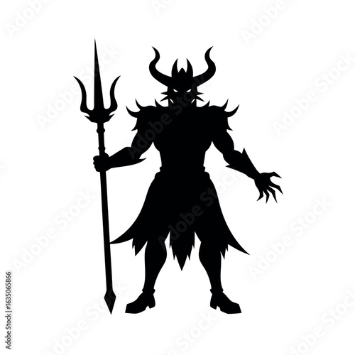 Silhouette of a demon king with a trident