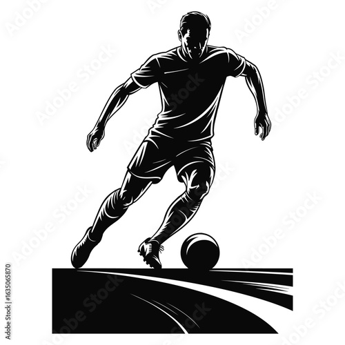 Dynamic soccer player silhouette in action silhouette