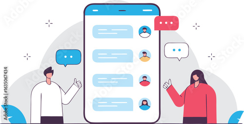 People interacting with smartphone messaging app illustration of chatting and communication concept online social connection and digital technology