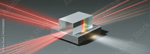 Simplified 3D prism of gallium arsenide crystal with coherent light beam emission