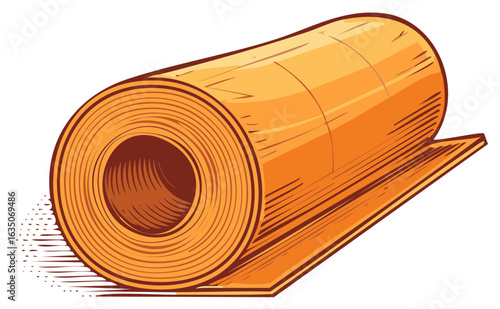 Stylized illustration of orange rolled thermal insulation material for energy saving