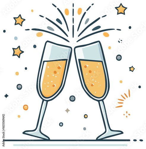 Celebration Toasted Champagne Glasses With Sparkles and Stars