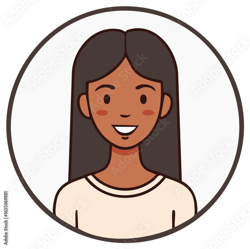 Smiling woman of color with long hair, vector illustration for an avatar or profile icon.