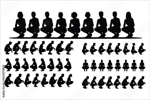 Group of diverse people crouching in silhouette