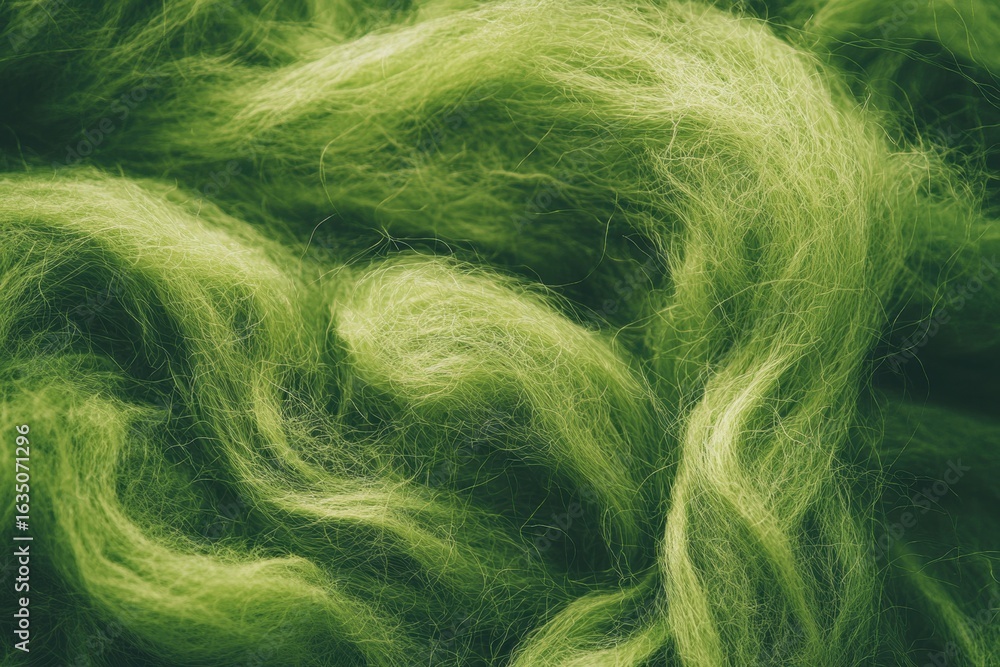 Obraz premium Abstract Image of Bright Green Fluffy Fiber Texture, Close-Up View.