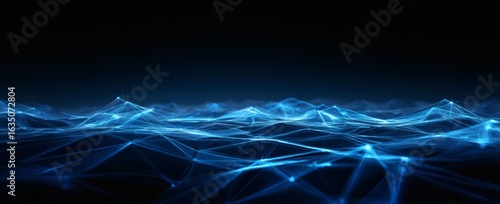 Abstract Digital Cityscape with Illuminated Buildings and Lines of Code, Dark Backdrop Illustration, AI Technology Concept