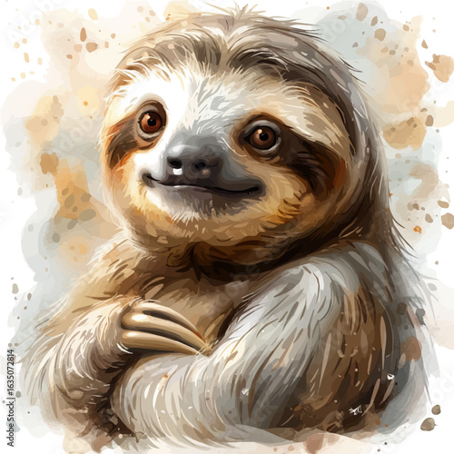 Sloth, watercolor clipart vector, isolated on a white background.