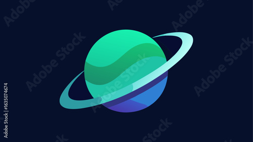 Stylized planet with rings in teal and blue