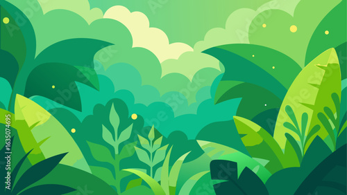 Lush green tropical jungle foliage background