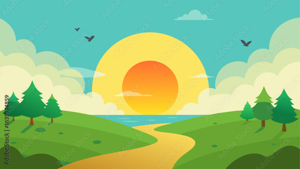 Fototapeta premium Scenic landscape with sun rising over the ocean