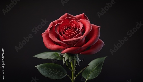 Wallpaper Mural single red rose on black background beautiful flower stem leaves nature photography Torontodigital.ca