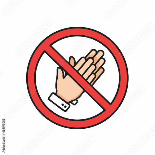 No Clapping Hand Symbol with Red Circle for Social Media Graphics, Awareness Campaigns, Warning Signs, and Infographics on Communication Etiquette  