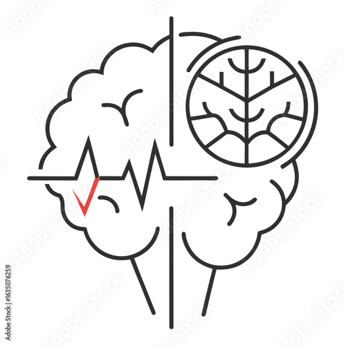 Stroke Alert Brain Line Art with Lightning and Pulse Concept Vector