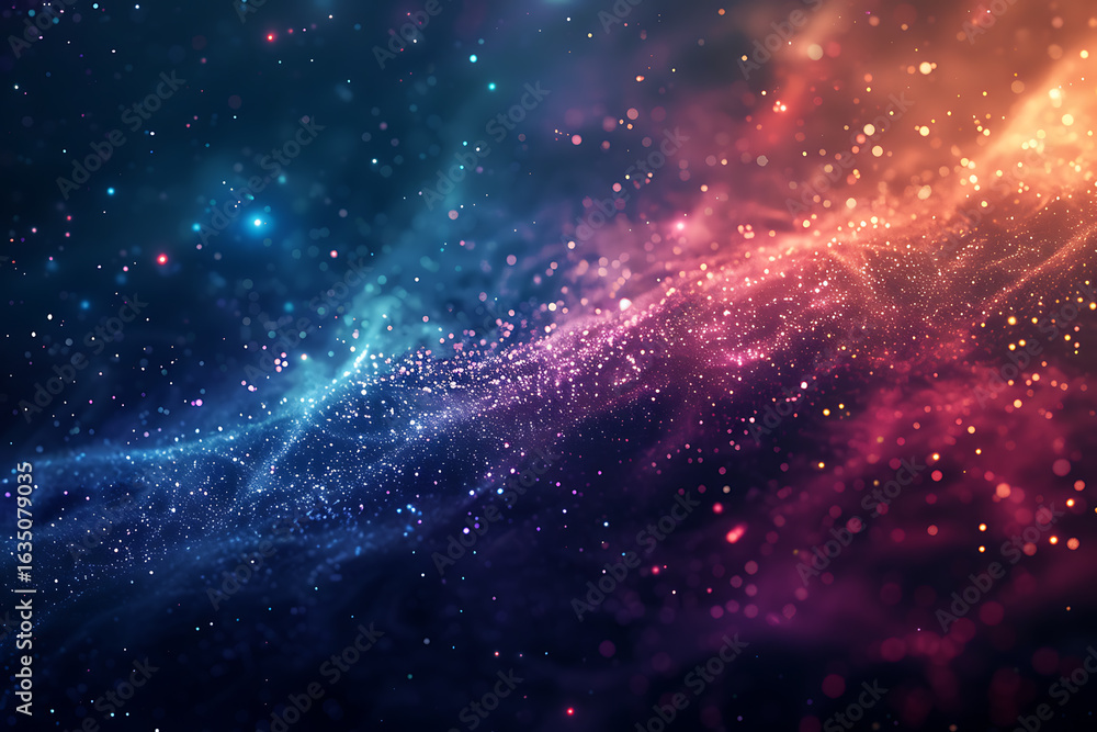 Fototapeta premium オレンジと青が交差する光の帯が輝く宇宙空間