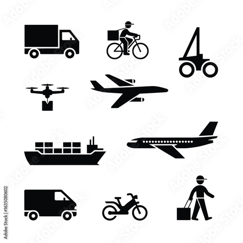 Collection of modern transportation and delivery icons for logistics and shipping services