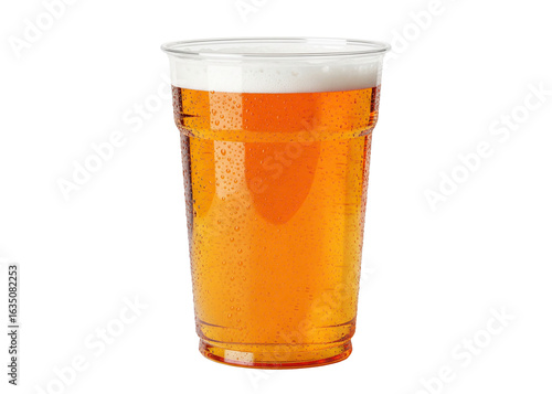 cold lager beer in a plastic pint cup for a festival or party