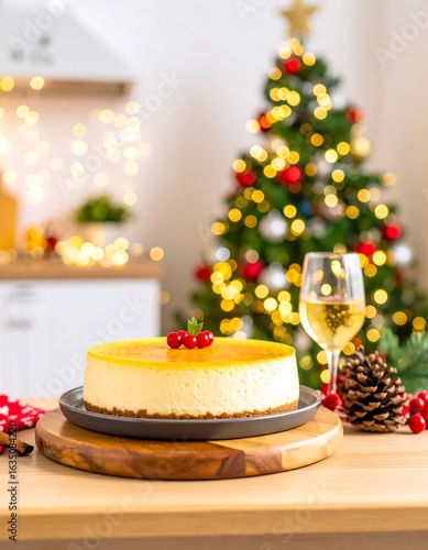 Festive cheesecake with Christmas lights