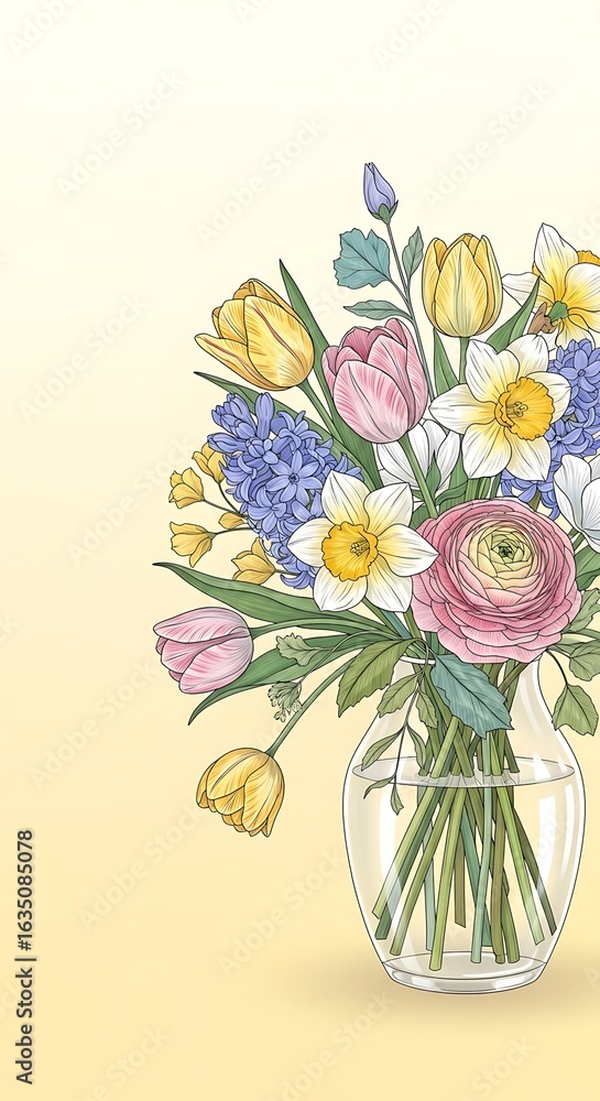 Obraz premium A beautiful bouquet of flowers in a clear vase. 