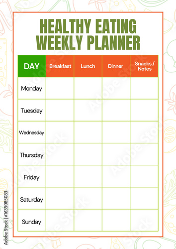 Organize your meals with this colorful and user friendly healthy eating weekly planner template for balanced nutrition