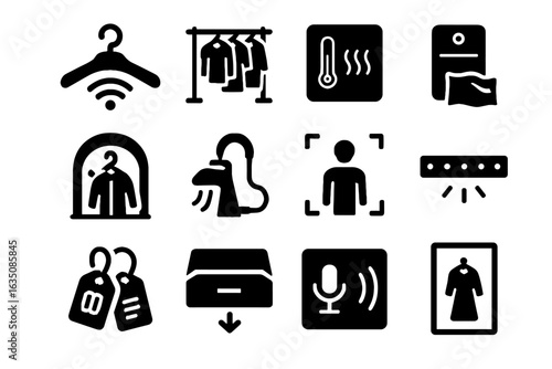 Icon smart wardrobe fabric clothing vector rack display sterilizer control motorized icons