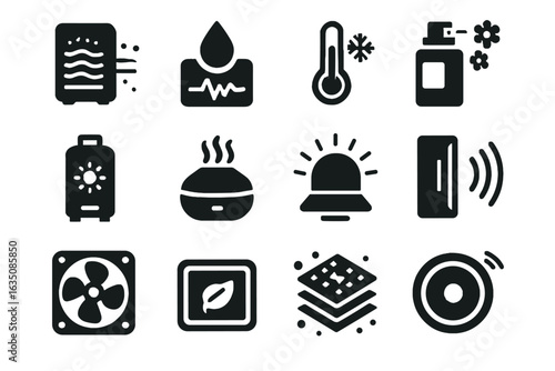 Sensor humidity diffuser control sterilizer deodorizer tech wardrobe icon purifier thermostat vector