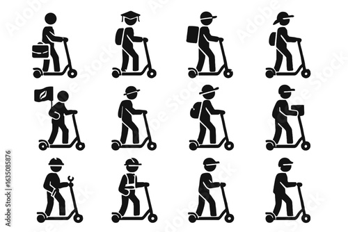 Eco student tourist member vector worker icon inspector user urban scooter