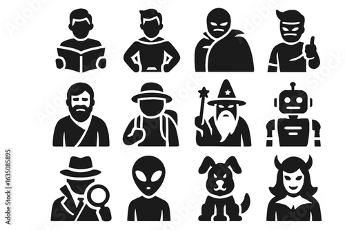 Alien animal icons vector explorer sidekick mentor robot ai wizard villain character