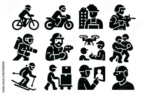Firefighter icon helmet construction ops motorcycle spacewalk use safety remote vector operations