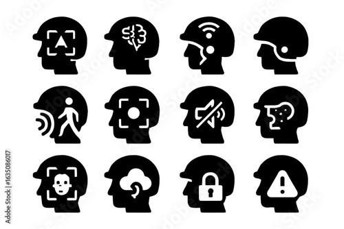 Scanner facial smart encrypted icons thermal sync noise icon vector module cloud