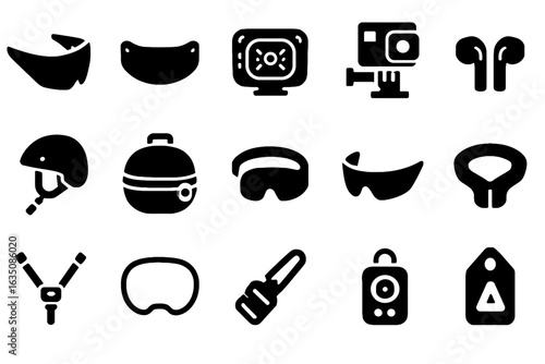 Icon insert vector strap brace action helmet camera wireless remote safety icons