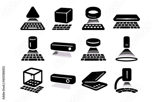Cube icons icon projector keyboard beam ring arc vector holographic emitter light