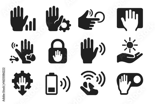 Futuristic vector motion toggle icon sensitivity wireless battery firmware icons haptic update