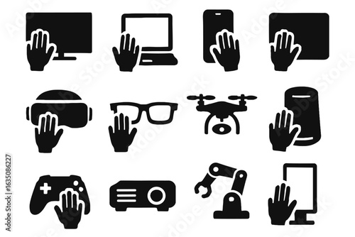 Headset tech laptop tv smartphone gesture drone icons icon vector home smart