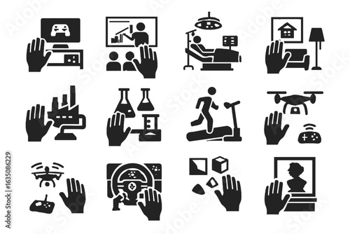 Studio car gesture industrial icons vector icon drone living control laboratory museum