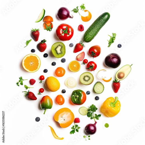 Wallpaper Mural Colorful fruit and vegetable flatlay; healthy eating; white background; recipe inspiration Torontodigital.ca