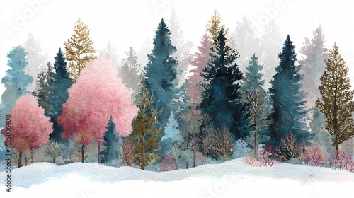 Snowy Winter Wonderland Watercolor Illustration for Seasonal Designs