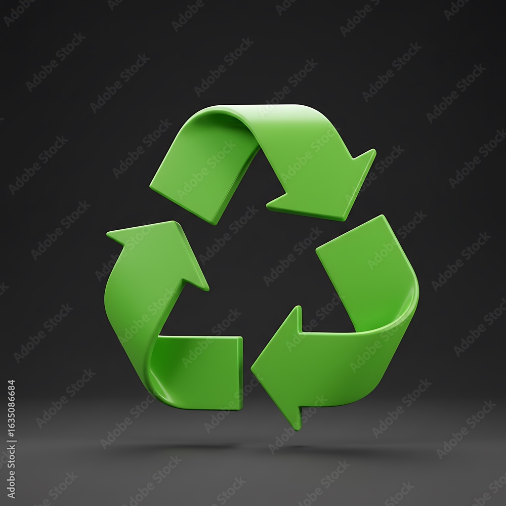 Fototapeta premium Green Recycling Symbol on a Dark Background