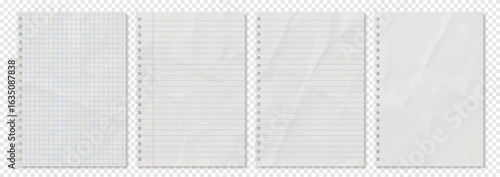 Crumpled Spiral Notebook Paper Templates Set – Graph, Ruled & Blank Vector