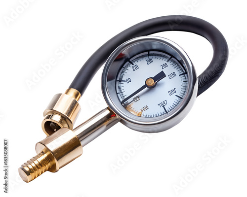 Tire pressure gauge with hose and connection isolated on transparent background